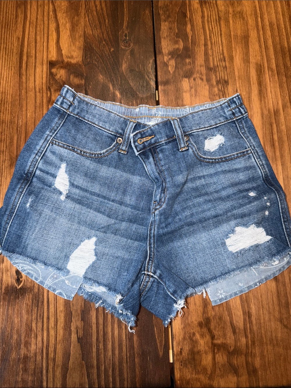 aerie Distressed Medium Blue Denim High-Rise Shorts